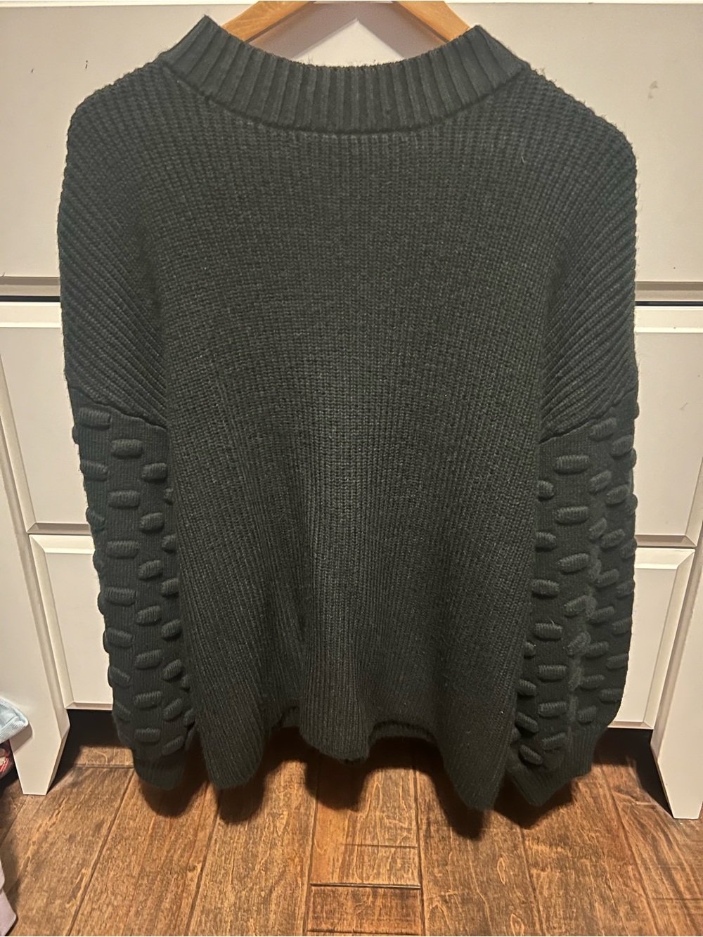 Amazon Women's Dark Green Textured Bubble Sleeve Sweater